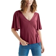 Lucky Brand Womens Sand Wash Wrap Blouse, Pink, X-Small